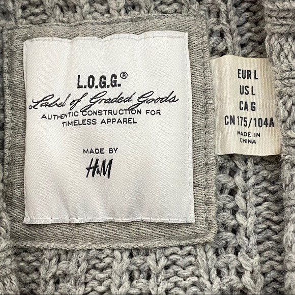 L.O.G.G by H&M short sleeve cardigan gray Cable Knit Cotton Wool Blend size L - Picture 7 of 11